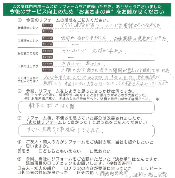 千葉県千葉市（軒天修理）のお客さまの声