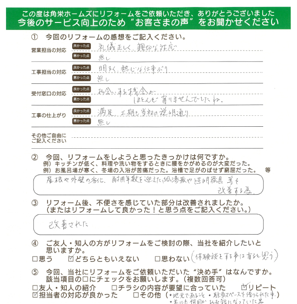 千葉県佐倉市（外装リフォーム、設備交換）のお客さまの声